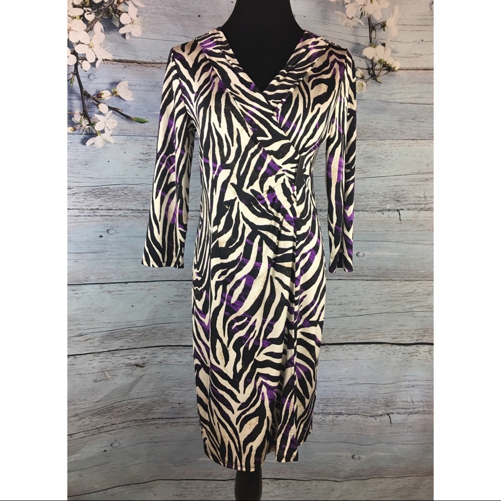 🦓 Dana Buchman Faux Wrap Zebra Print Classy Dress